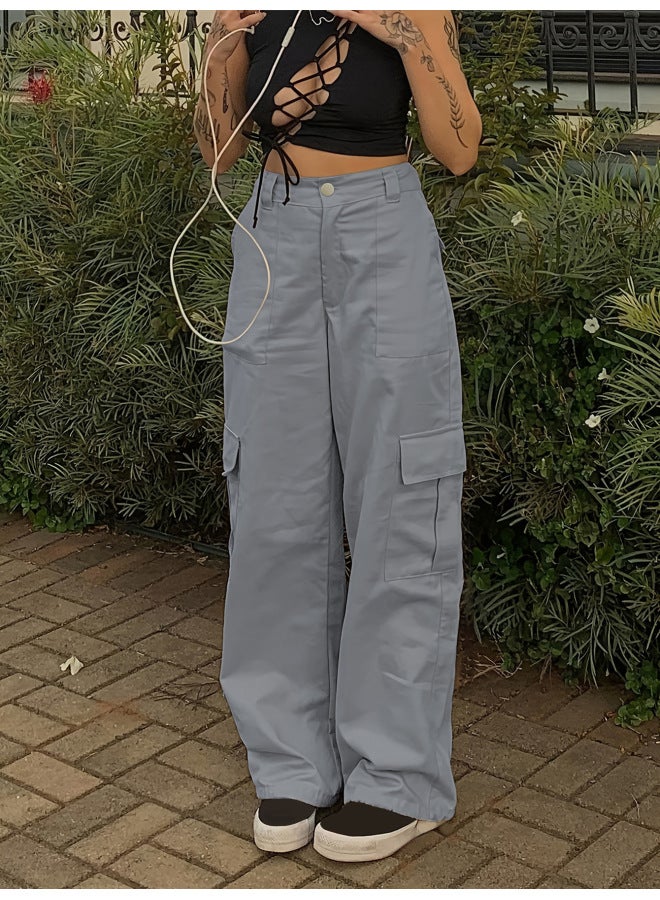 New Retro Overalls Loose Slimming Women's Fashion Street Style Large Pocket Wide High Waist Straight Jeans