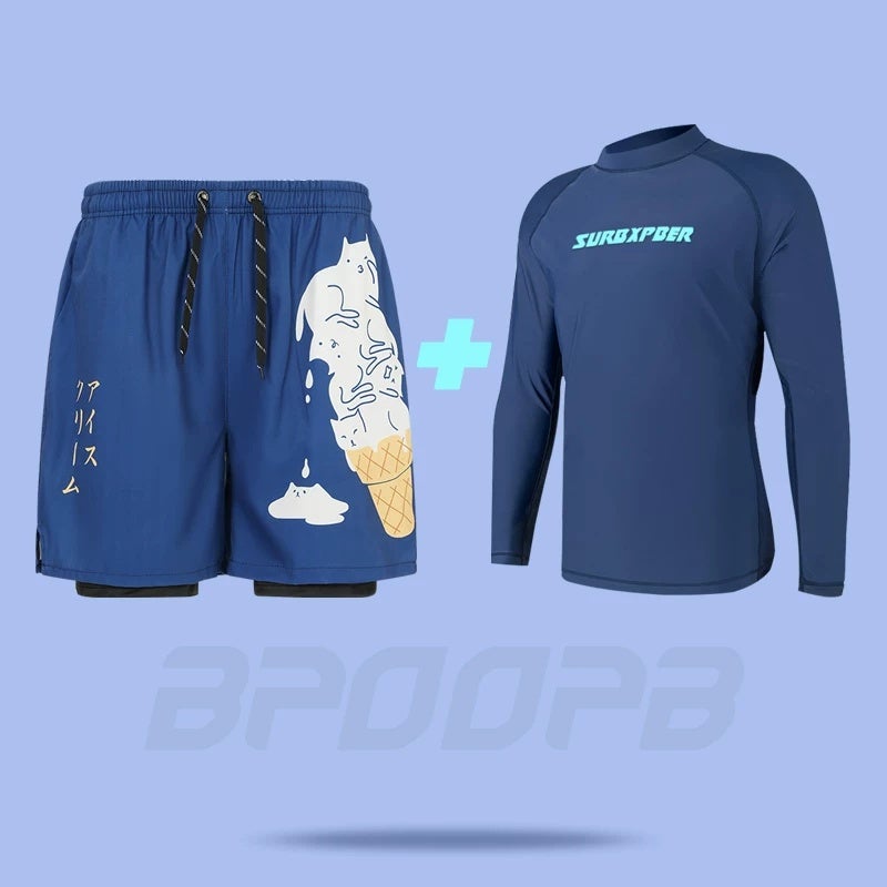 Double-layer swim trunks 2026 new hot spring men's beach trunks beach surfing anti-embarrassment quick-drying plus-size swimsuit set - Image 1