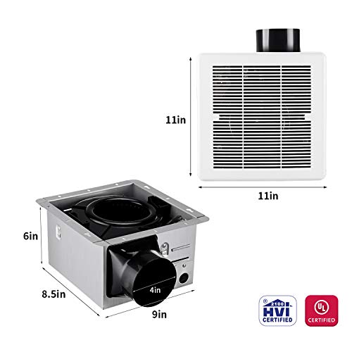 Tech Drive مروحة حمام تك درايف 110 CFM، 1.5 سون، لا حاجة للوصول إلى العلية، تركيب سهل، مروحة تهوية وعادم هادئة جداً، مروحة مثبتة في السقف، شبكة بلاستيكية بيضاء - Image 3