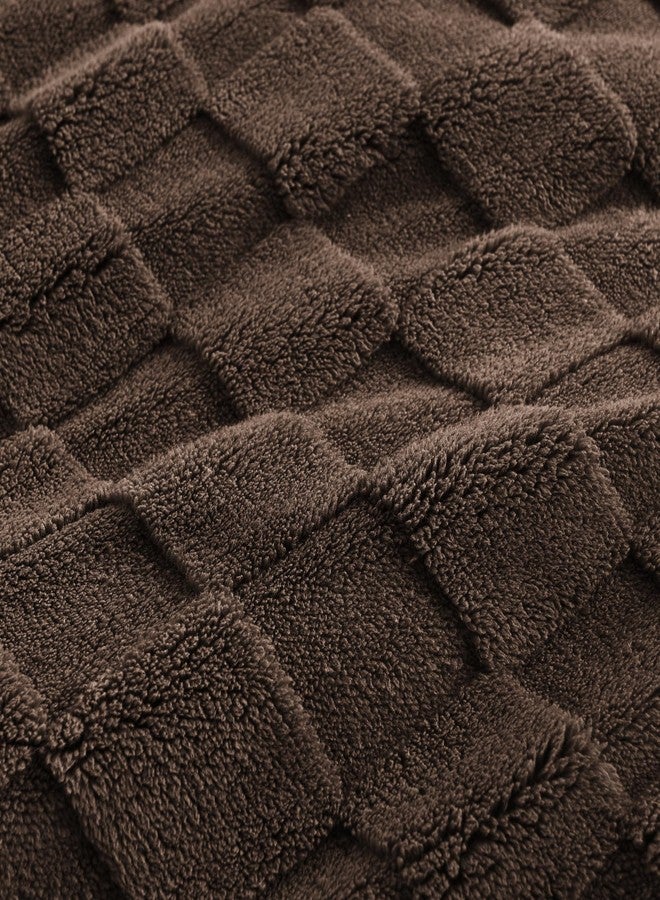 Litanika Fluffy Queen Size Comforter Set Brown, 3 Pieces Warm Sherpa Fleece Winter Bedding Set, Jacquard Checkered Plush Fuzzy Bed Set(1 Comforter, 2 Pillowcases) - Image 3