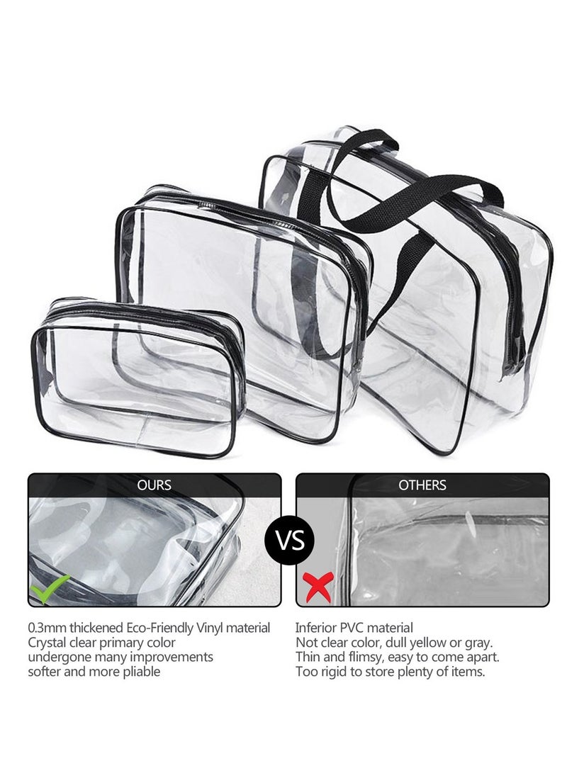 YelaJoy 3Pcs PVC Travel Toiletry Bag Kit for Women Men, Waterproof Vinyl Organizer Makeup Bags with Zipper Handle Straps, Clear Cosmetic Bag Pouch Carry on Airport Airline Compliant Bag Handbag （Black）  - Image 3