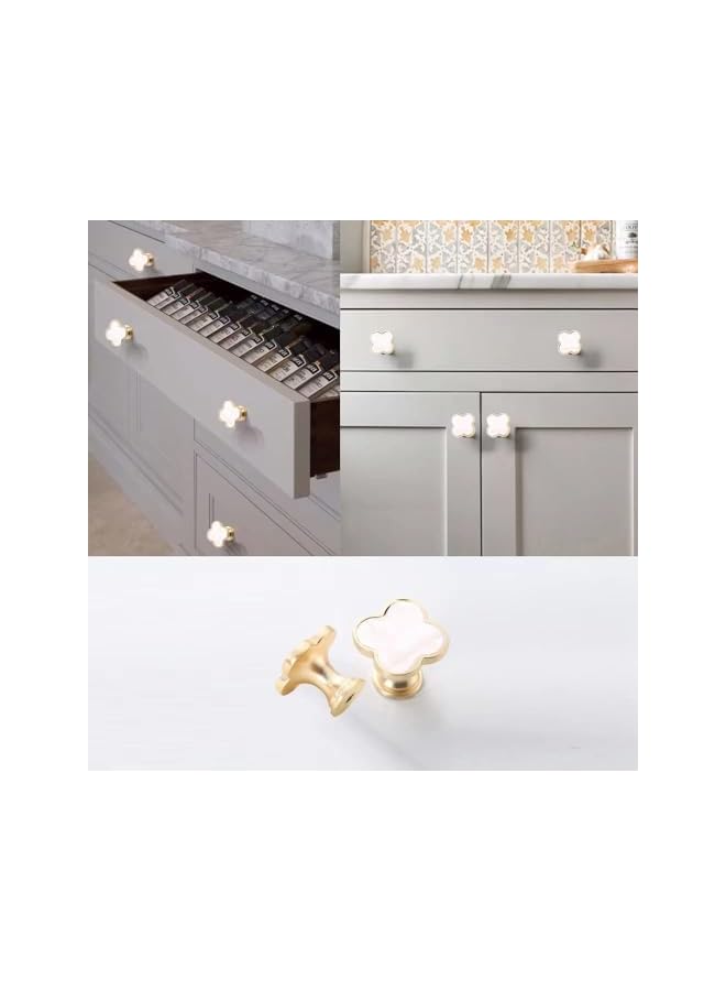 The Bros Drawer Knobs Cabinet Knobs Pull Handles Clover Brushed Brass Kitchen Cabinet Handles Cupboard Bathroom Door Knobs Dresser Hardware for Drawers Shell (4, Clover-White) - Image 4