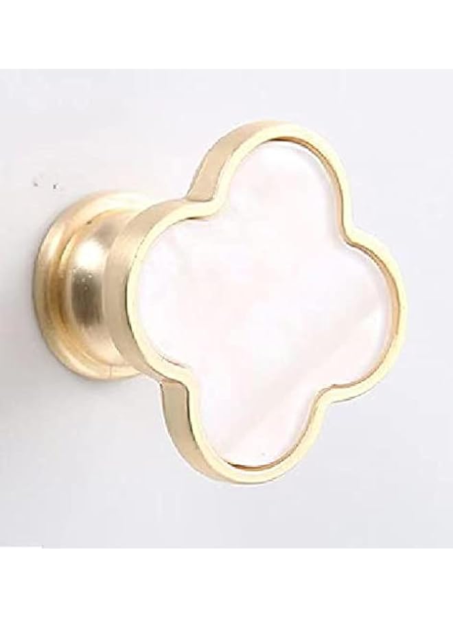 The Bros Drawer Knobs Cabinet Knobs Pull Handles Clover Brushed Brass Kitchen Cabinet Handles Cupboard Bathroom Door Knobs Dresser Hardware for Drawers Shell (4, Clover-White) - Image 1