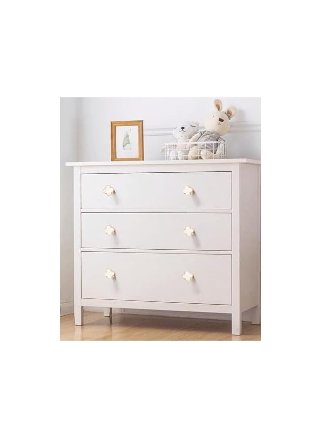 The Bros Drawer Knobs Cabinet Knobs Pull Handles Clover Brushed Brass Kitchen Cabinet Handles Cupboard Bathroom Door Knobs Dresser Hardware for Drawers Shell (4, Clover-White) - Image 2