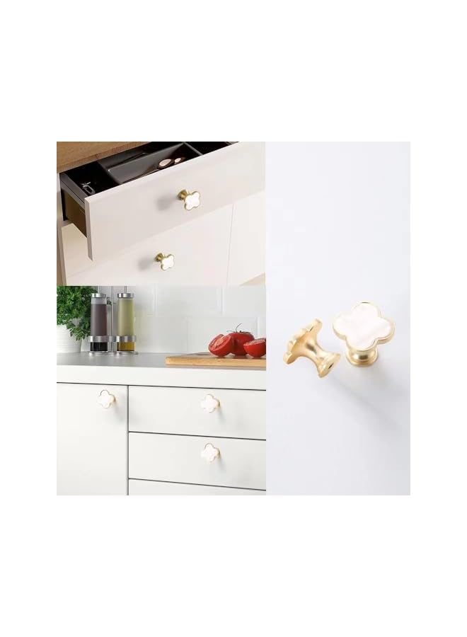 The Bros Drawer Knobs Cabinet Knobs Pull Handles Clover Brushed Brass Kitchen Cabinet Handles Cupboard Bathroom Door Knobs Dresser Hardware for Drawers Shell (4, Clover-White) - Image 5