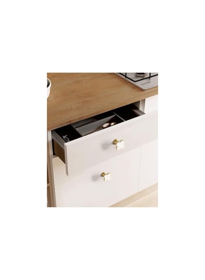 The Bros Drawer Knobs Cabinet Knobs Pull Handles Clover Brushed Brass Kitchen Cabinet Handles Cupboard Bathroom Door Knobs Dresser Hardware for Drawers Shell (4, Clover-White) - Image 3