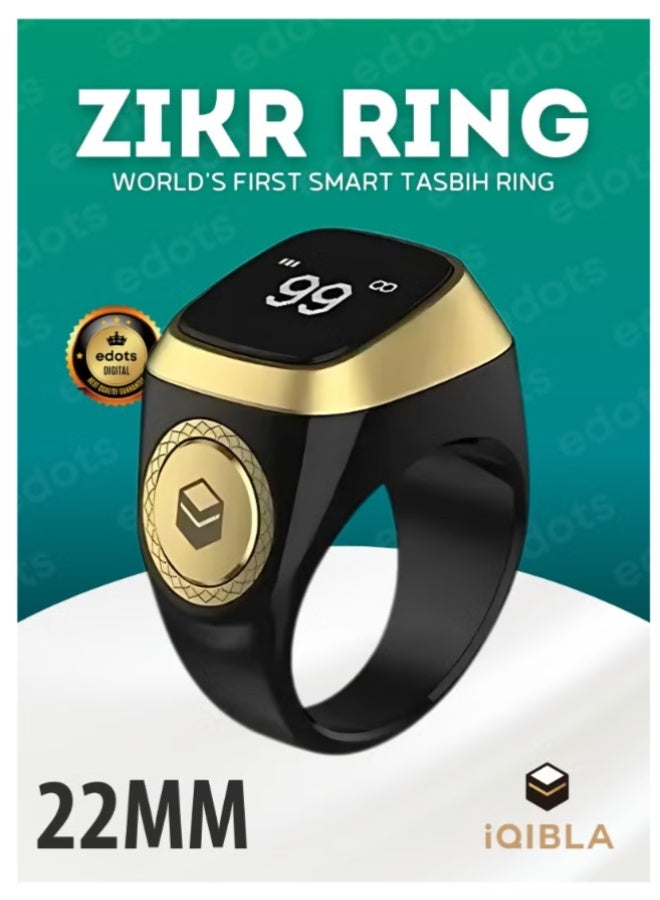 إيكيبلا خاتم ذكر ذكي / عداد تسبيح مسلم 22 مللي متر وتنبيه وقت الصلاة / مقاوم للماء ذكي يمكن ارتداؤه باللون الأسود والذهبي الأنيق
