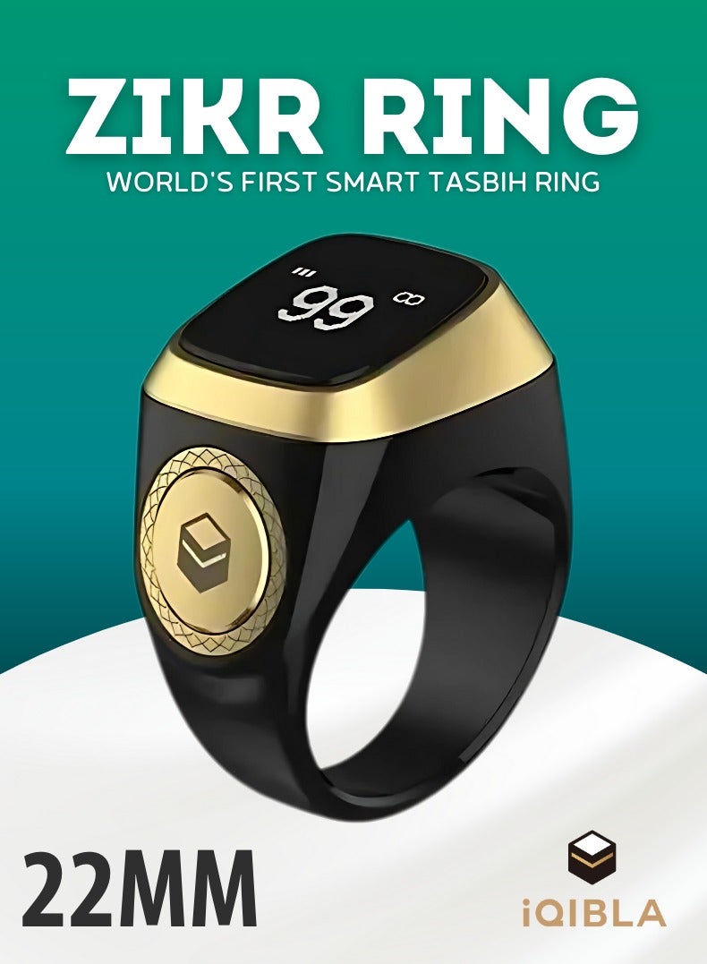 iQIBLA Smart Zikr Ring | Lite | 22mm Muslim Tasbih Counter & Prayer Time Alert | Waterproof Smart Wearable in Elegant Black & Gold - Image 1