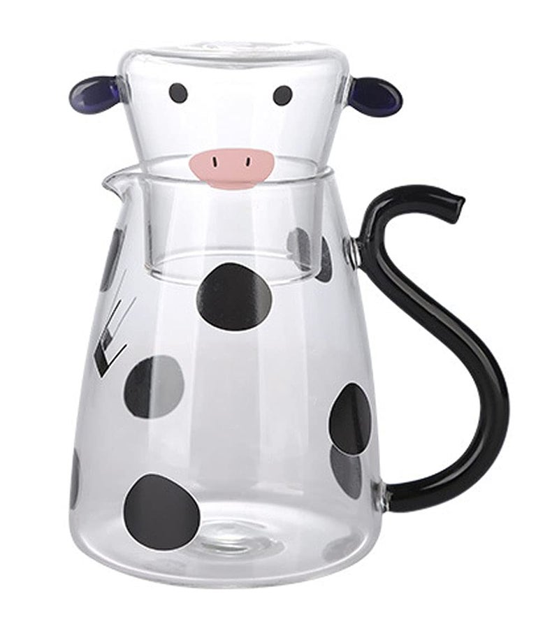 RockTrend RockTrend Cartoon Cow Clear Glass Bedside Night Water Carafe Set with Tumbler Pitcher And Cup Night Set 