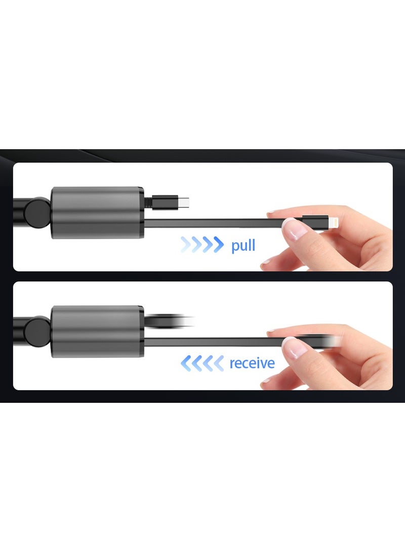 Retractable Car Charger, 4-in-1 Fast Car Phone Charger with 2 Retractable Cable and Type-C & Quick Charge USB Port for iPhone 15/14/13/12Pro Max/XR/XS,Galaxy,Pixel  - Image 5