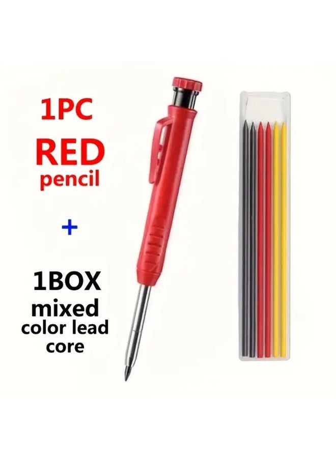 Deep Hole Marker Pencil 2.8mm with Sharpener Red Woodworking Pen 6 Refills - Image 1