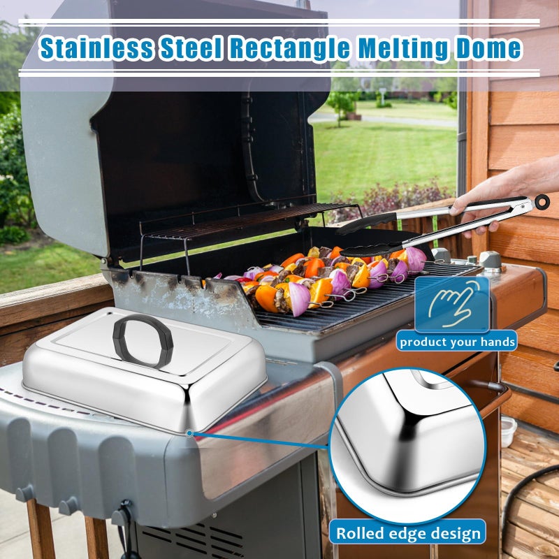 HaSteeL Rectangular Basting Cover, Stainless Steel Cheese Melting Dome Steaming Cover Lid, Heavy Duty Griddle Grill Accessories for Flat Top Teppanyaki BBQ Kitchen Indoor & Outdoor, Dishwasher Safe - Image 4