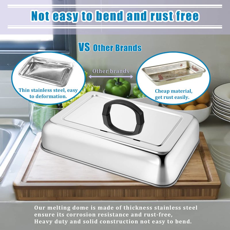 HaSteeL Rectangular Basting Cover, Stainless Steel Cheese Melting Dome Steaming Cover Lid, Heavy Duty Griddle Grill Accessories for Flat Top Teppanyaki BBQ Kitchen Indoor & Outdoor, Dishwasher Safe - Image 5