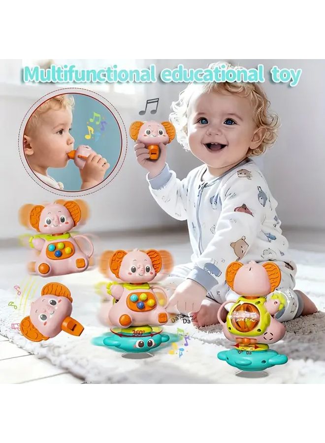 Pink Elephant Grip Toy With Whistling Suction Cup Rotation Educational Playtime Gift - Image 5