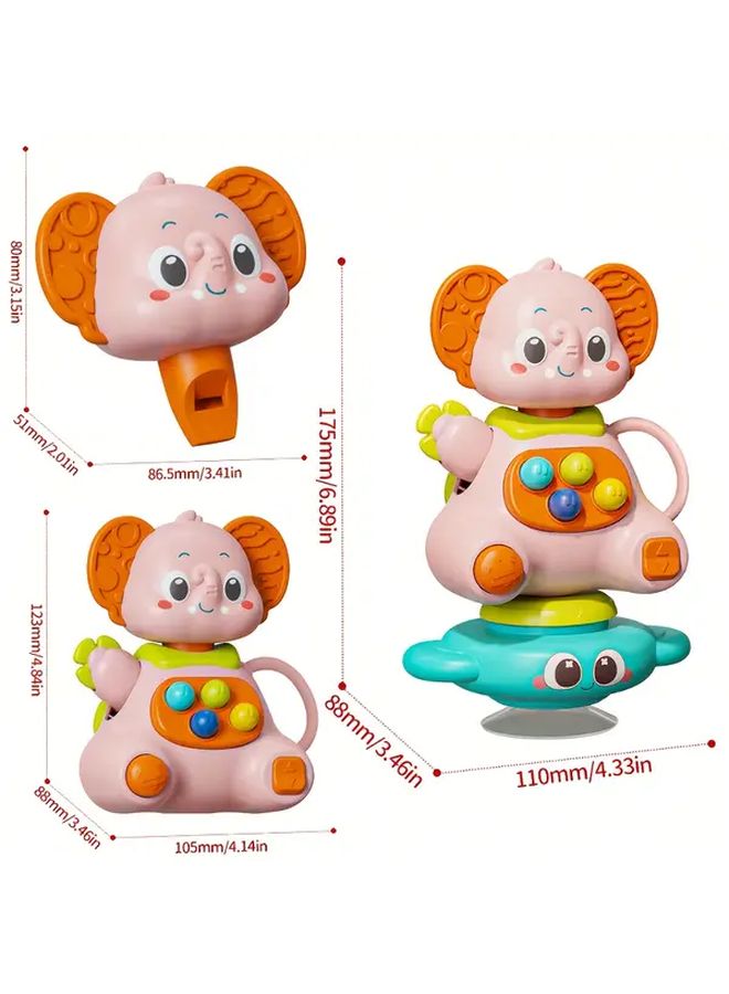 Pink Elephant Grip Toy With Whistling Suction Cup Rotation Educational Playtime Gift - Image 3