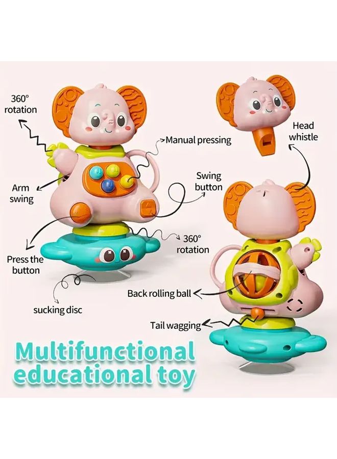 Pink Elephant Grip Toy With Whistling Suction Cup Rotation Educational Playtime Gift - Image 4