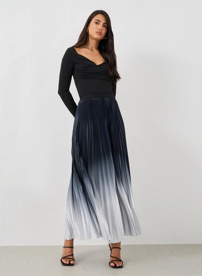 ستايلي Styli Ambre Print Pleated A-Line Maxi Skirt