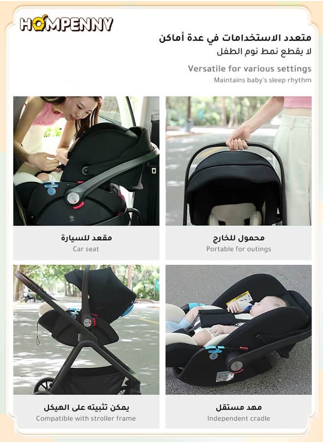 Hompenny 3-in-1 Infant Car Seat Carrier – Lightweight & Portable, 165° Flat Recline, ECE Certified Safety Seat for 0–15 Months, Compatible with Stroller Frame  - Image 4