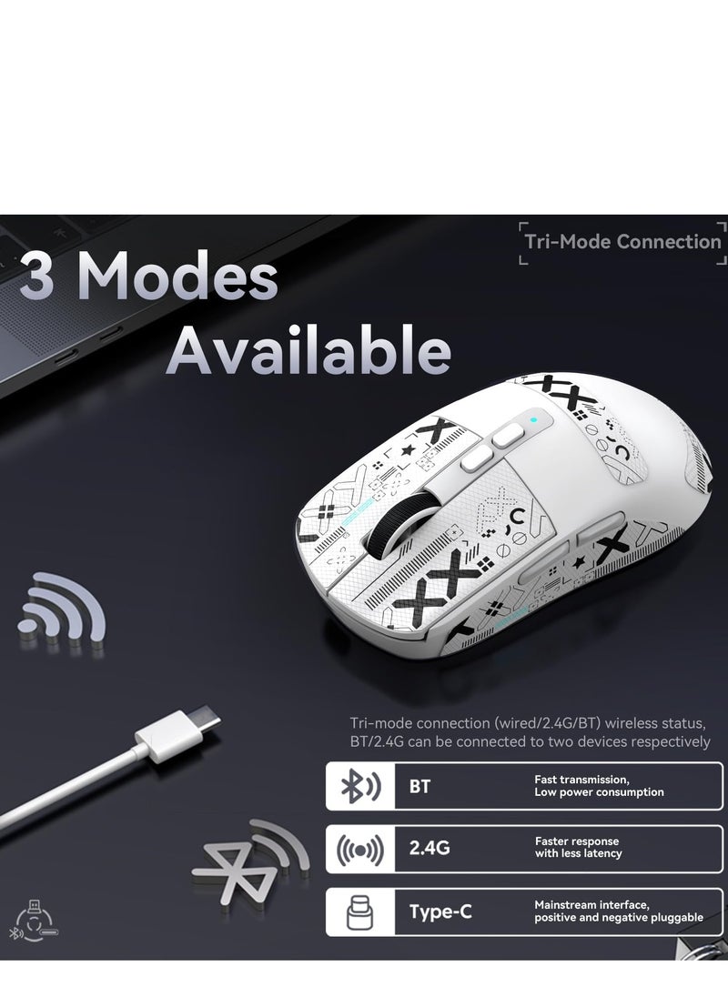 X6 49g Superlight Wireless Gaming Mouse with Magnetic RGB Charging Dock, BT/2.4GHz Wireless/Wired Mouse, PixArt PAW3395 Sensor, 26000DPI, Griptape, 200Hrs Battery for Win/Mac (White）