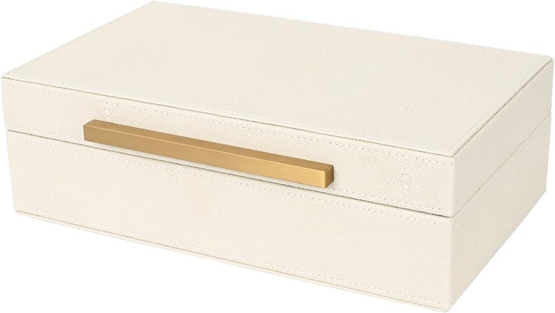 XIGEXIGE Beige Shagreen box Faux Leather Decorative Boxes,Keepsake And Memory Storage Decorative Boxes with Lids for Modern Home Decor Jewelry Box Organizer - Image 1