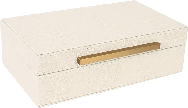 XIGEXIGE Beige Shagreen box Faux Leather Decorative Boxes,Keepsake And Memory Storage Decorative Boxes with Lids for Modern Home Decor Jewelry Box Organizer - Image 3