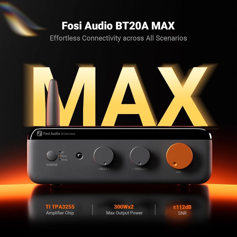 BT20A MAX Stereo Power Amplifier 300W x 2, Hi-Fi Audio Amp with PFFB Technology & LDAC BT 6.0, TPA3255 Chip, Dual Independent Power Supply, Subwoofer Output, Remote Control for 2.1 Home Audio System - Image 2