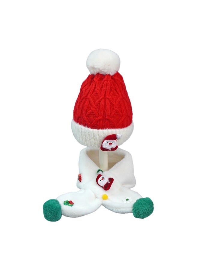 LITTLE SURPRISE BOX 2Pcs White Santa Christmas Themed Winter Cap Beanie With Matching Long Style Neck Muffler For Kids - Image 1