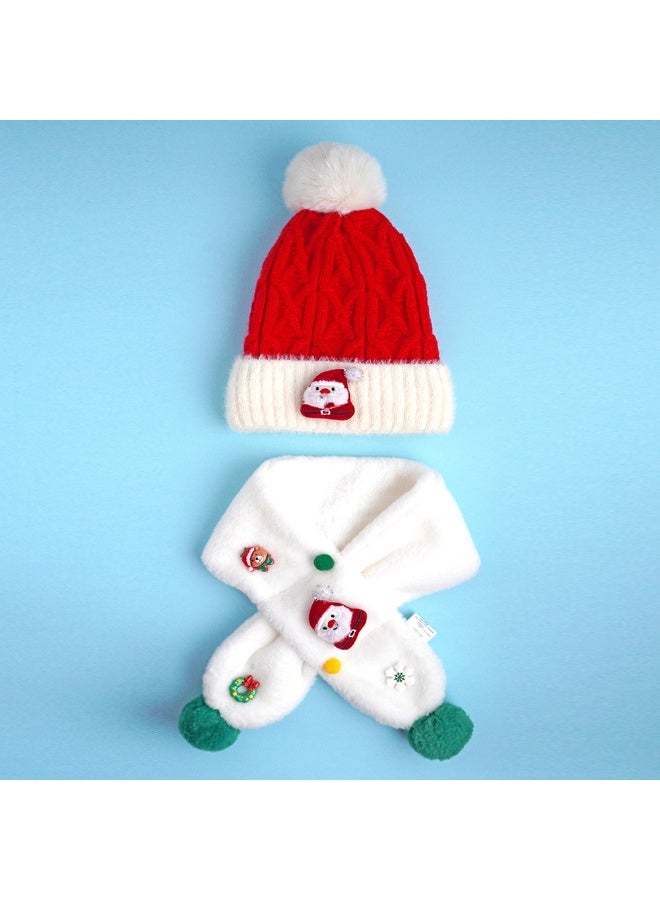 LITTLE SURPRISE BOX 2Pcs White Santa Christmas Themed Winter Cap Beanie With Matching Long Style Neck Muffler For Kids - Image 5