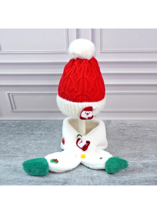 LITTLE SURPRISE BOX 2Pcs White Santa Christmas Themed Winter Cap Beanie With Matching Long Style Neck Muffler For Kids - Image 2