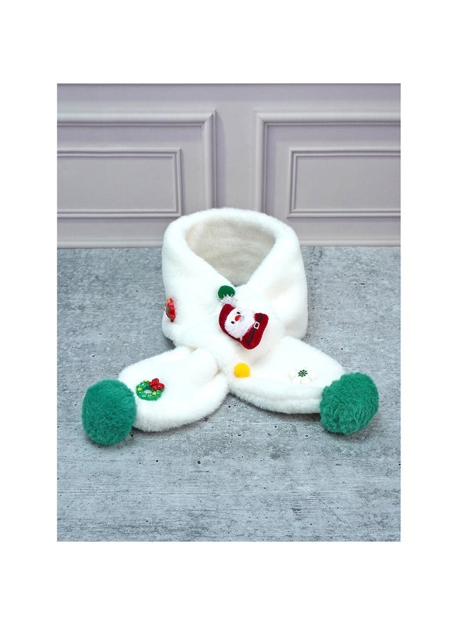 LITTLE SURPRISE BOX 2Pcs White Santa Christmas Themed Winter Cap Beanie With Matching Long Style Neck Muffler For Kids - Image 4
