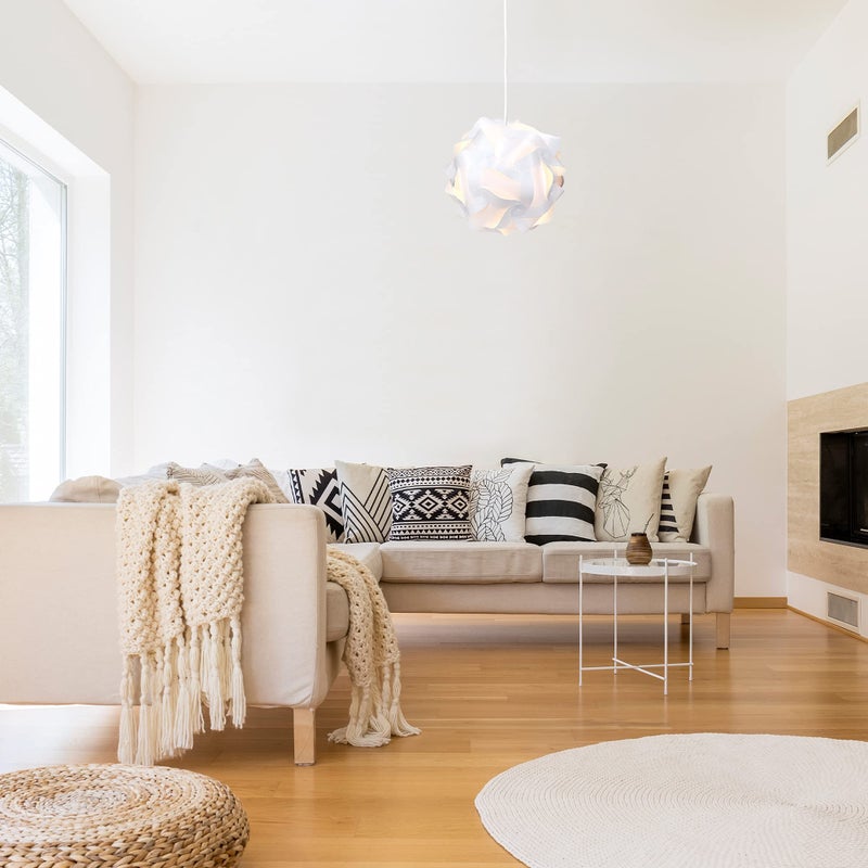 kwmobile مصباح ظل الألغاز DIY من kwmobile - مصباح حديث بتصميم IQ على شكل قطع 30 قطعة مع 15 تصميم مختلف على الأقل - القطر تقريبًا 10.6 بوصة / 27 سم - باللون الأبيض بحجم M - Image 2