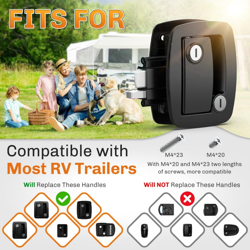 WELLUCK RV Door Lock Replacement with Paddle Deadbolt, 100% Metal Camper Door Latch Handle Lock, RV Entry Door Lock for Camper Horse Travel Trailer Cargo Hauler - Image 2