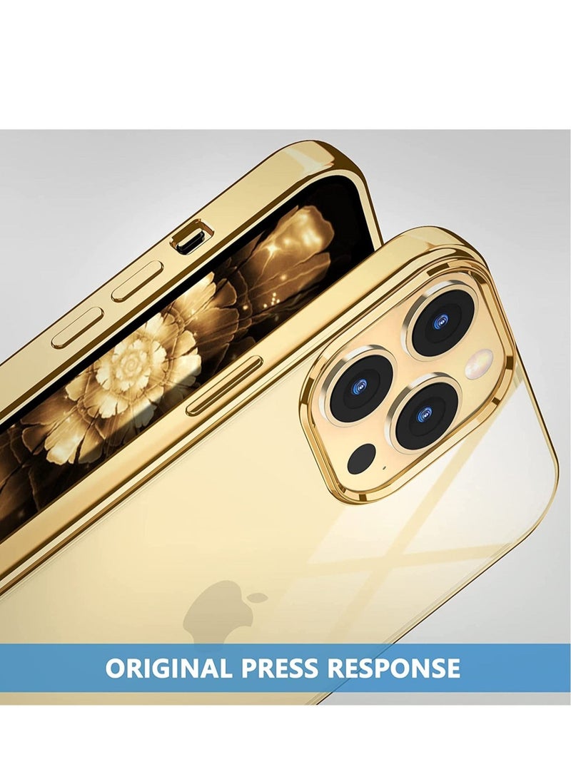Raxoom Compatible for iPhone 14 Pro Max Clear Case (2022, Crystal Transparent Cover Shockproof Protective Bumper Shell with Electroplated Mirror Edge for iPhone 14 Pro Max Gold - Image 4