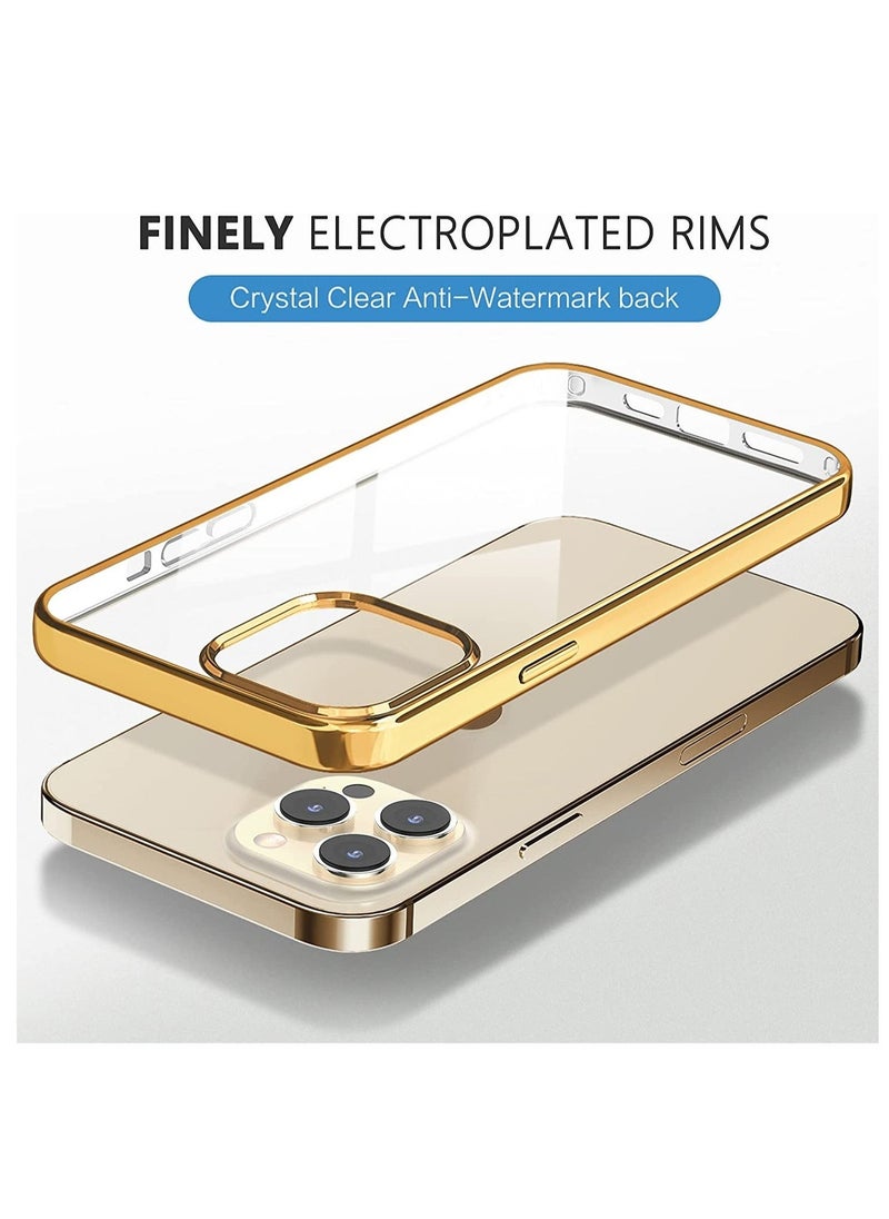 Raxoom Compatible for iPhone 14 Pro Max Clear Case (2022, Crystal Transparent Cover Shockproof Protective Bumper Shell with Electroplated Mirror Edge for iPhone 14 Pro Max Gold - Image 3