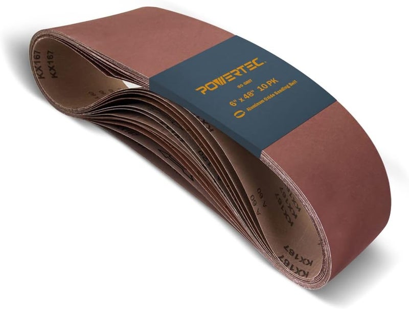 POWERTEC 6 x 48 Inch Sanding Belts, 10PK, 80 Grit Aluminum Oxide Belt Sander Sanding Belt for Bench Belt Sander, Wood & Paint Sanding, Metal Polishing (110530) - Image 1