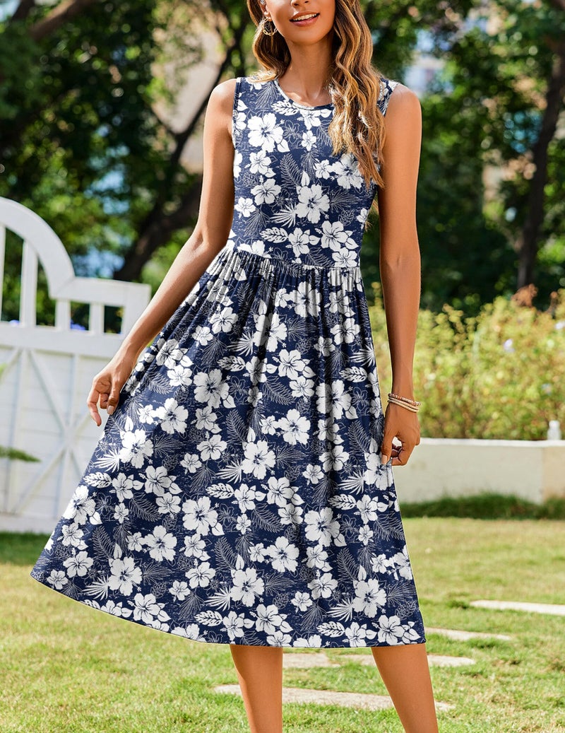 Zeagoo Womens Dress Summer Sleeveless Boho Beach Vocation Travel Hawaiian Sundress Aline Flowy Loose Sleeveless T-Shirt Tank Midi Floral Dresses - Image 3