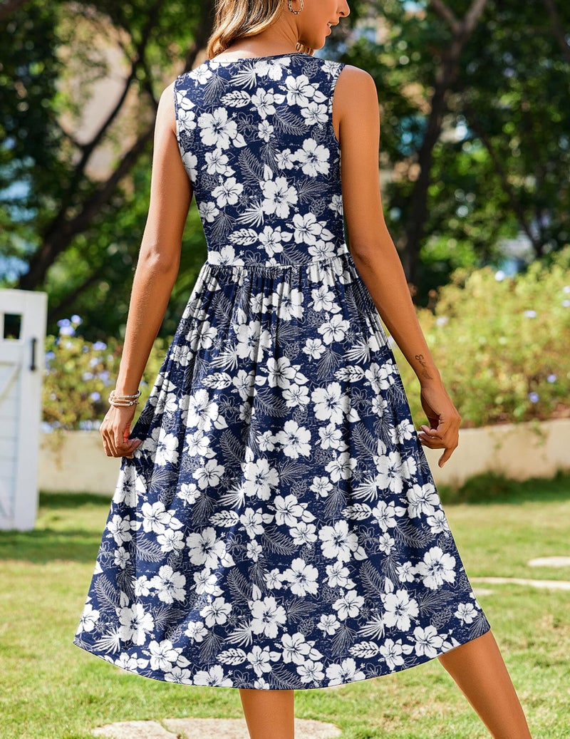 Zeagoo Womens Dress Summer Sleeveless Boho Beach Vocation Travel Hawaiian Sundress Aline Flowy Loose Sleeveless T-Shirt Tank Midi Floral Dresses - Image 5
