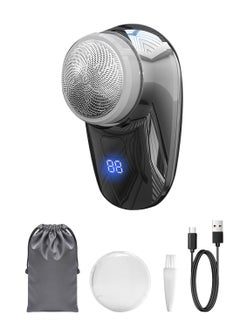 Syarme Electric Mini Travel Shaver for Men, Pocket Size Washable Electronic Razor with LED Display , Mens Rechargeable Portable Cordless Shaving Face Beard, Wet and Dry Rotary Electrical Shave - Dark Grey  - Image 1