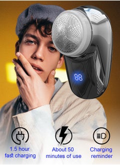 Syarme Electric Mini Travel Shaver for Men, Pocket Size Washable Electronic Razor with LED Display , Mens Rechargeable Portable Cordless Shaving Face Beard, Wet and Dry Rotary Electrical Shave - Dark Grey  - Image 3