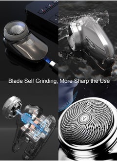 Syarme Electric Mini Travel Shaver for Men, Pocket Size Washable Electronic Razor with LED Display , Mens Rechargeable Portable Cordless Shaving Face Beard, Wet and Dry Rotary Electrical Shave - Dark Grey  - Image 5
