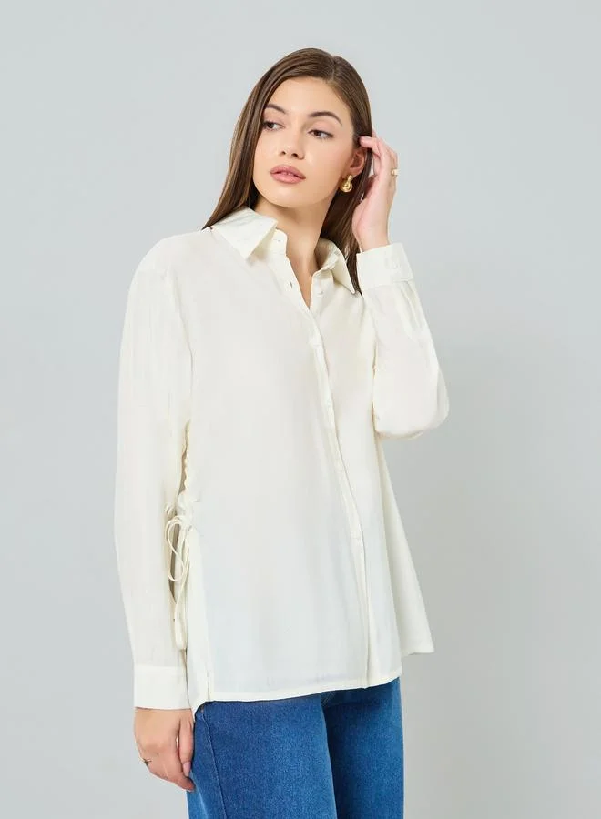 Styli Women Off White Sheer Shirt with Side Tie Detail