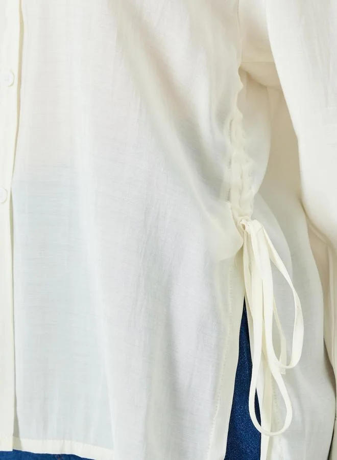 Styli Women Off White Sheer Shirt with Side Tie Detail