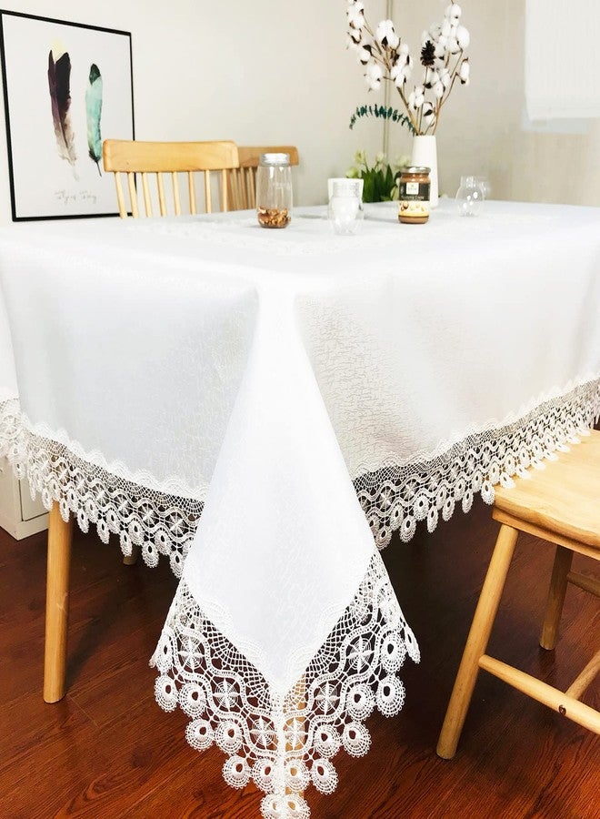BrekSdat Tablecloths for Rectangle Tables Lace Elegant Decor for Dinning Home Holiday Party Kitchen Easter Christmas Wedding Farmhouse Outdoor Washable Table Linen (H17879-white-1, 72 * 126) - Image 2