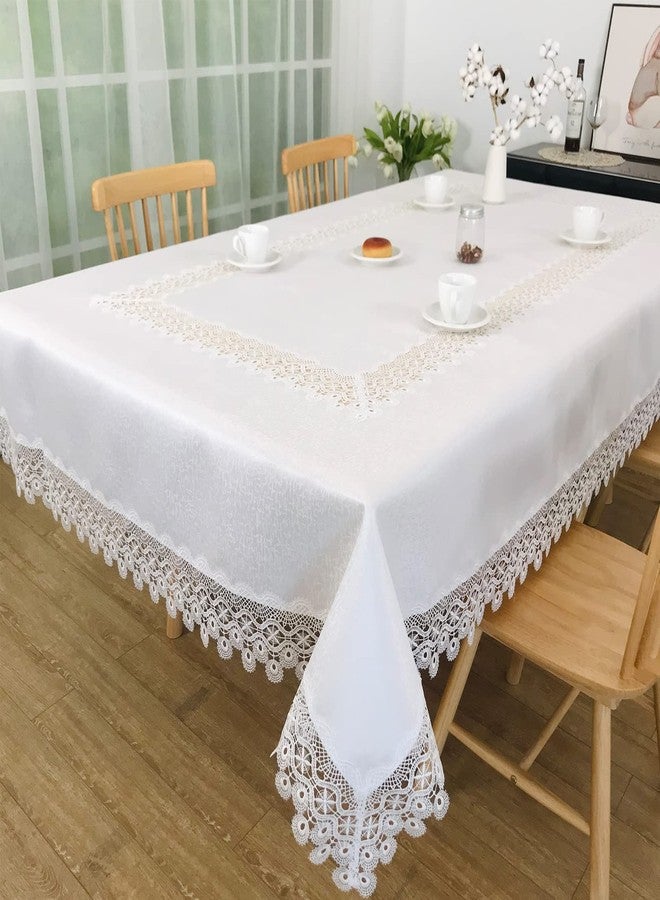 BrekSdat Tablecloths for Rectangle Tables Lace Elegant Decor for Dinning Home Holiday Party Kitchen Easter Christmas Wedding Farmhouse Outdoor Washable Table Linen (H17879-white-1, 72 * 126) - Image 1