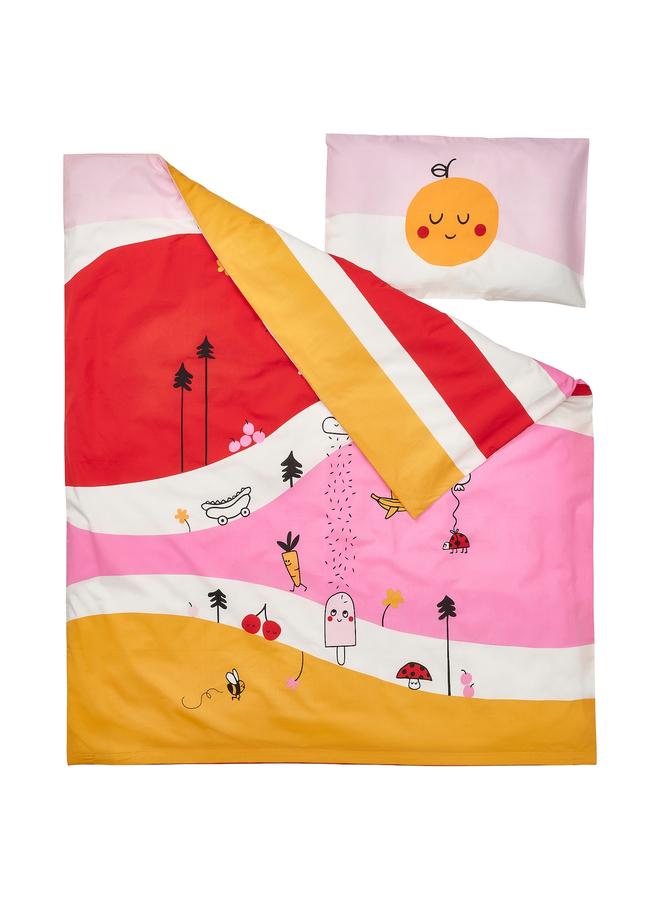 زبون غطاء لحاف وغطاء وسادة لسرير أطفال، متعدد الألوان/مخطط، 110x125/35x55 سم - Image 2