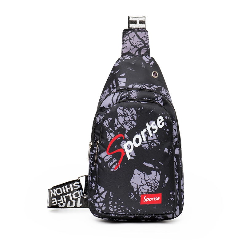 Korean Mens Chest Bag Casual Floral Sling Pack Black and gray