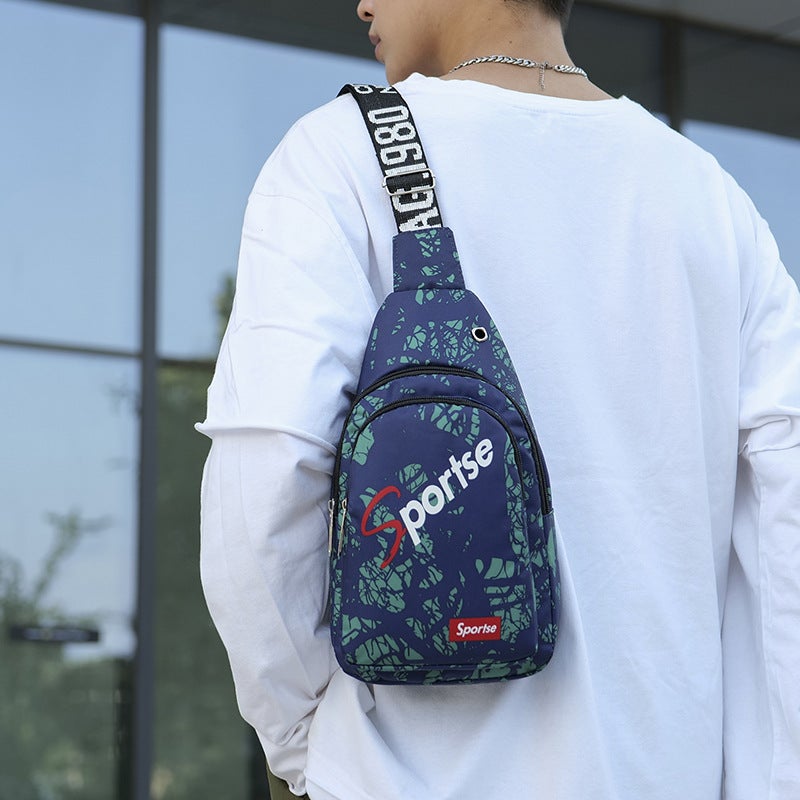 Korean Mens Chest Bag Casual Floral Sling Pack Black and gray