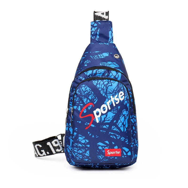 Korean Mens Chest Bag Casual Floral Sling Pack Black and gray