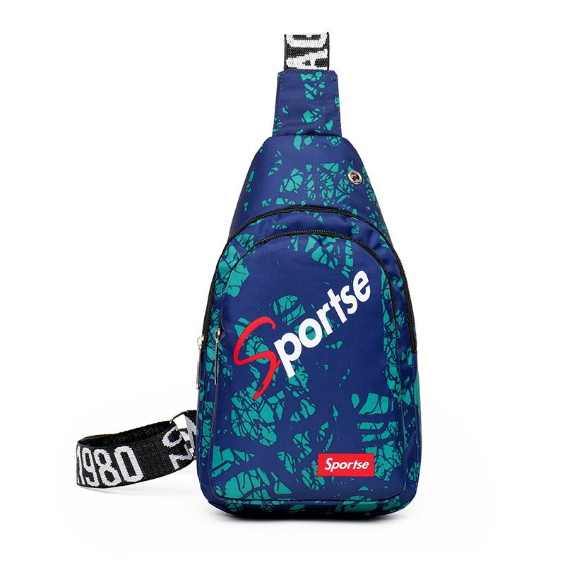 Korean Mens Chest Bag Casual Floral Sling Pack Black and gray