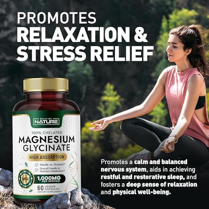 Built By Nature Magnesium Glycinate 1000mg – High Absorption Magnesium Supplement – 100% Chelated, Gentle on Stomach - Muscle, Heart, Bone & Relaxation Support - Non-GMO, Vegan - 60 Capsules - Image 5